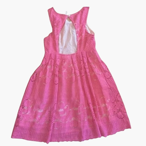 Free People Rocco Coral Lace Fit & Flare Mini Dress Open Back Sleeveless Sz 6 - Picture 8 of 16